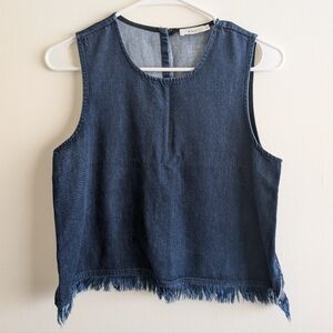 Womens A.L.C Dark Blue Denim Sleeveless Fringe Trim Top